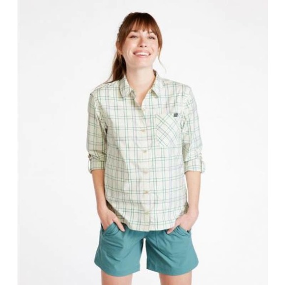 LL Bean Blue Gray Purple Plaid Everyday SunSmart® Woven Shirt Long-Sleeve - Picture 6 of 7